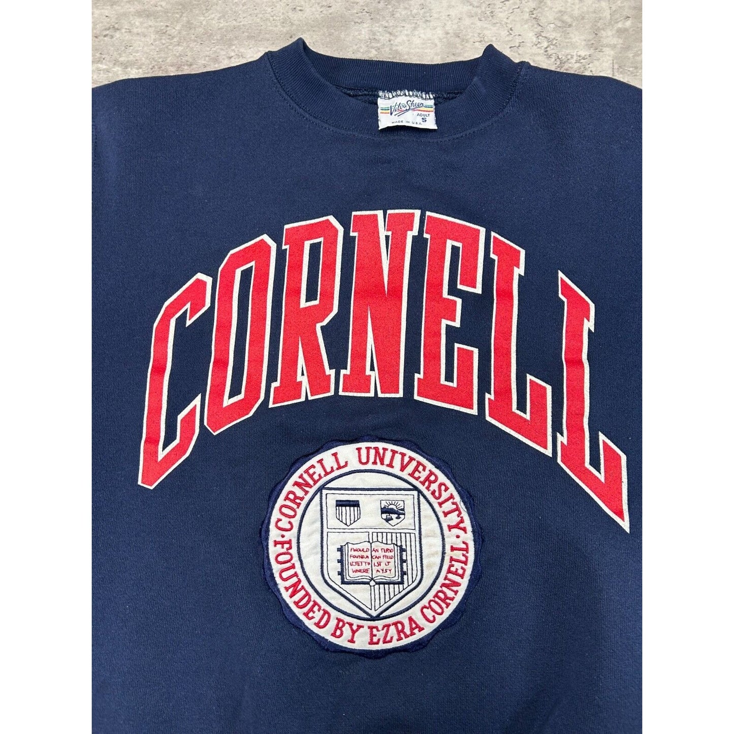 Vintage 90s Cornell University NCAA Collegiate Crest Sweatshirt Size Small Blue