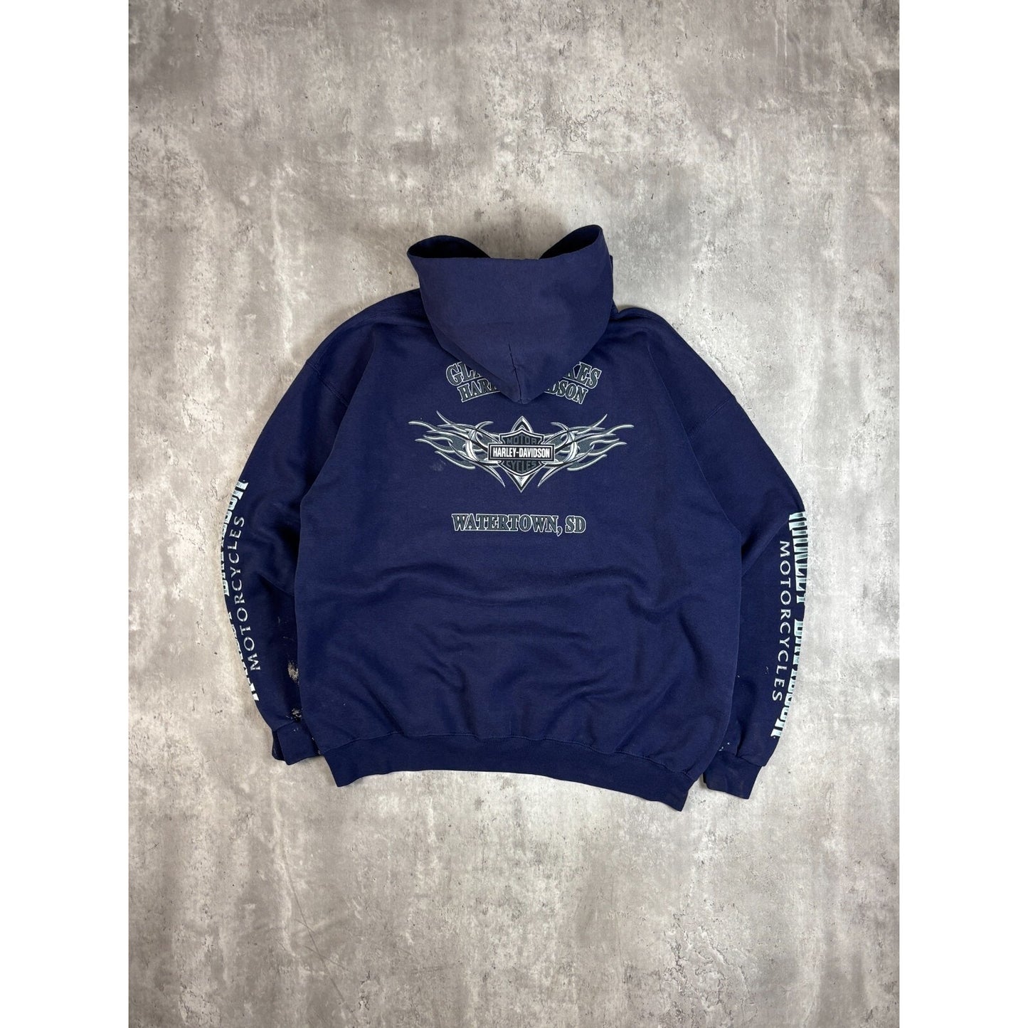 Harley Davidson Sleeve Spellout Graphic Pullover Hooded Sweatshirt Size XL