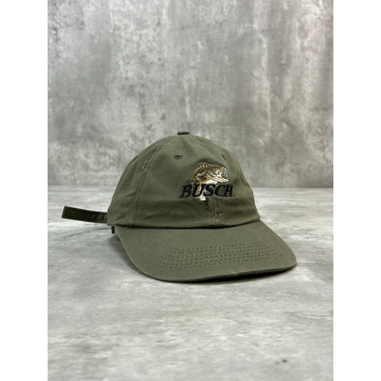 Vintage Busch Bass Fishing Embroidered Spellout Beer Promo Strapback Hat OSFA