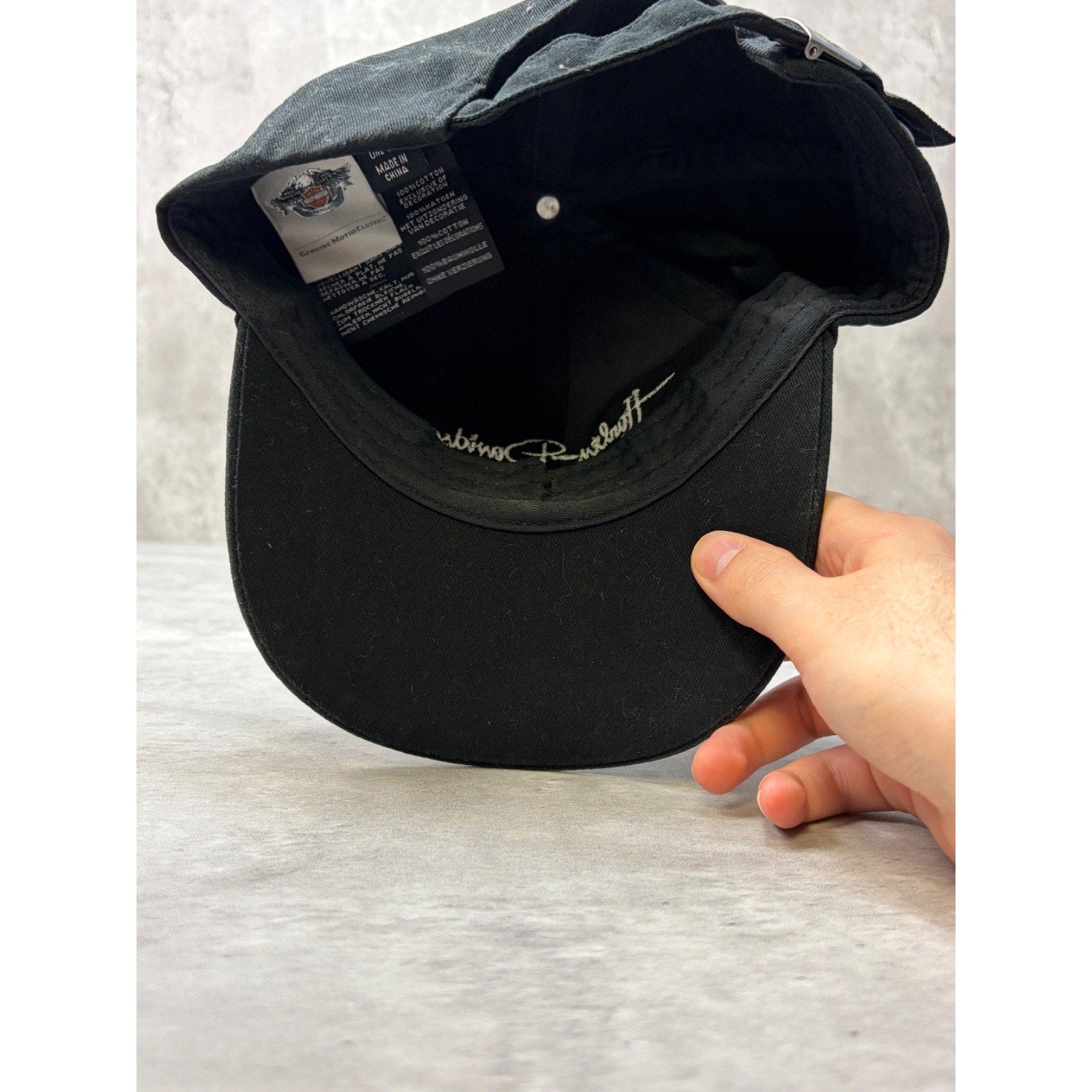 Vintage Harley Davidson Bedazzled Embroidered Spellout Strapback Hat OSFA