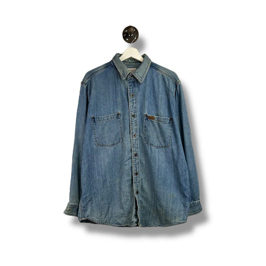 Vintage Carhartt Medium Wash Denim Workwear Button Up Shirt Size Large