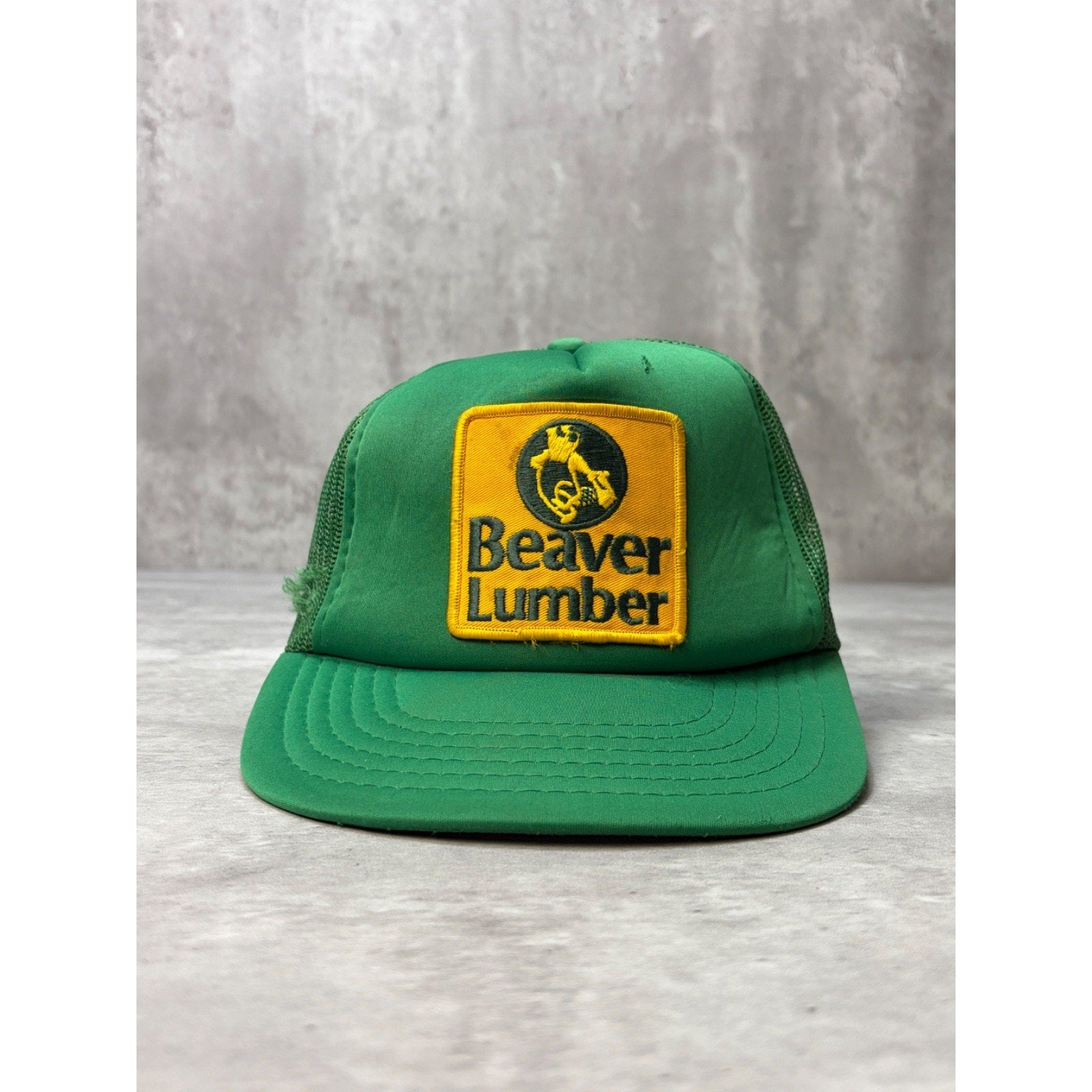 Vintage 80s Beaver Lumber Embroidered Patch Trucker Snapback Hat OSFA