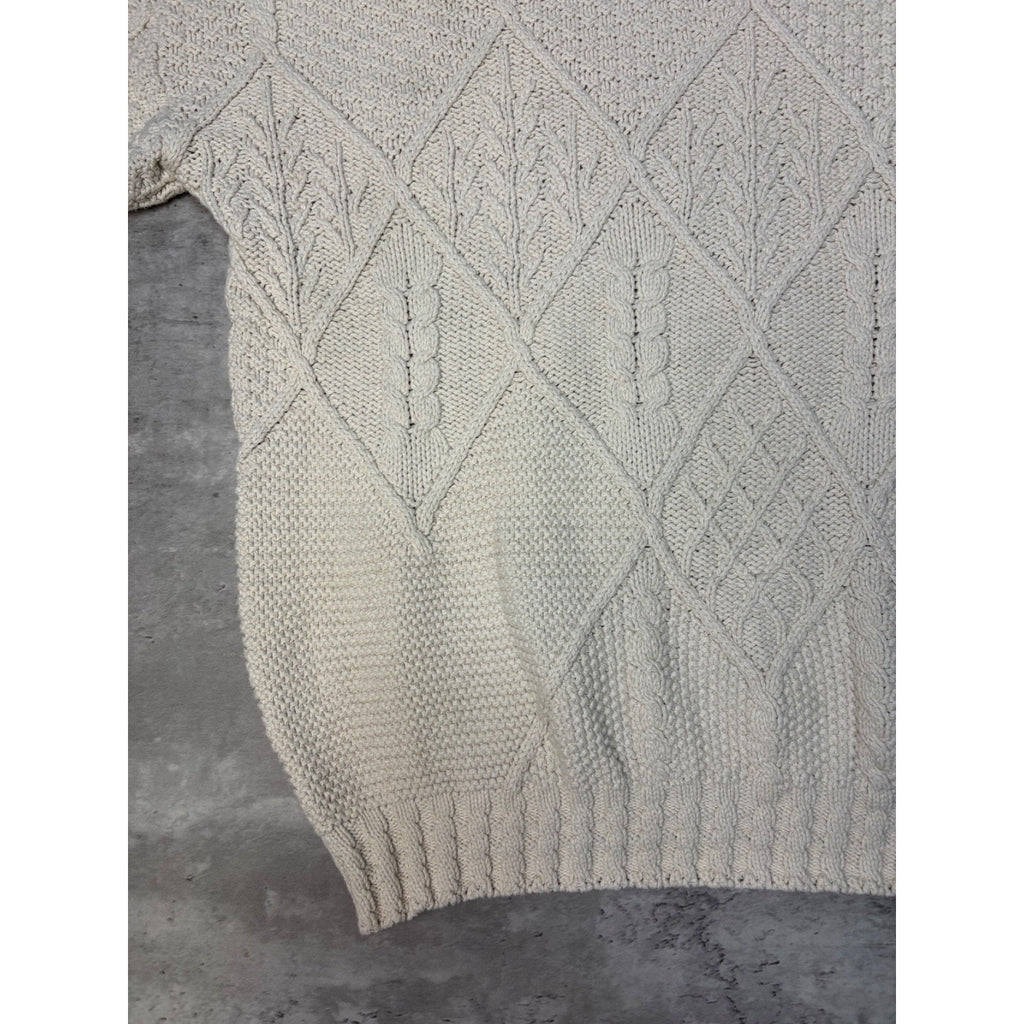 Vintage 90s Structure Pullover Textured Beige Knit Sweater Size Large