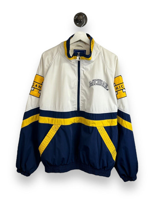 Vintage 90s Michigan Wolverines NCAA Starter Windbreaker 1/2 Zip Jacket Sz Large