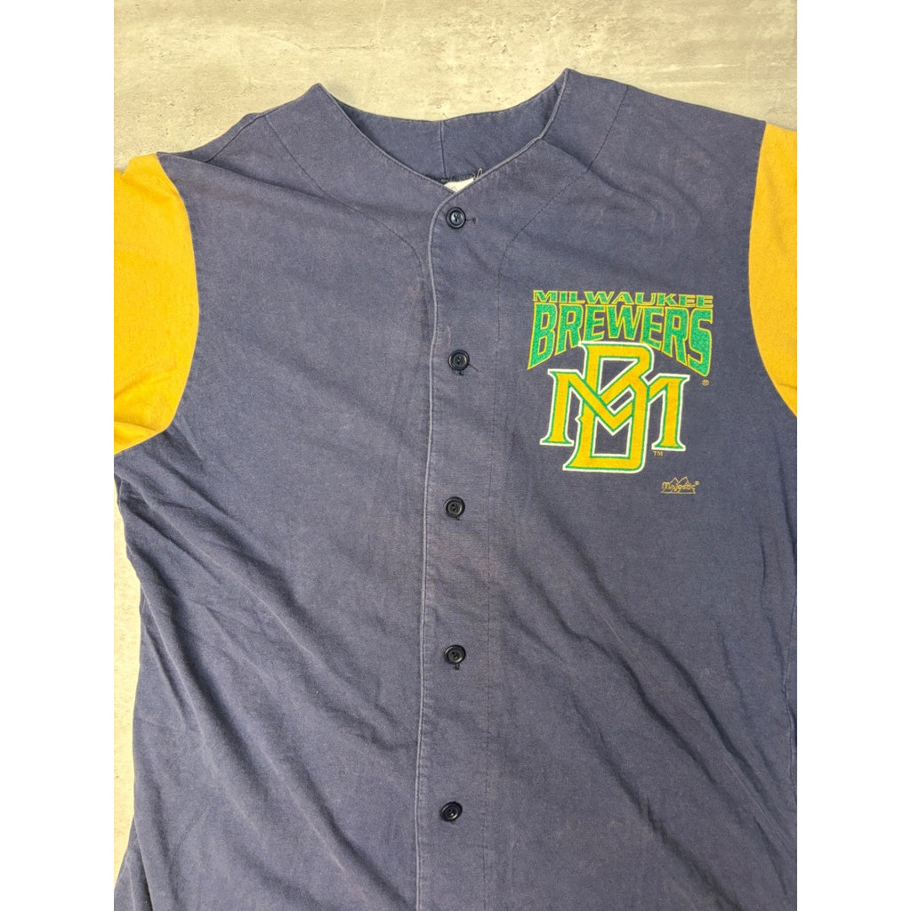 Vintage 90s Milwaukee Brewers MLB Graphic Logo Baseball Jersey Size Medium