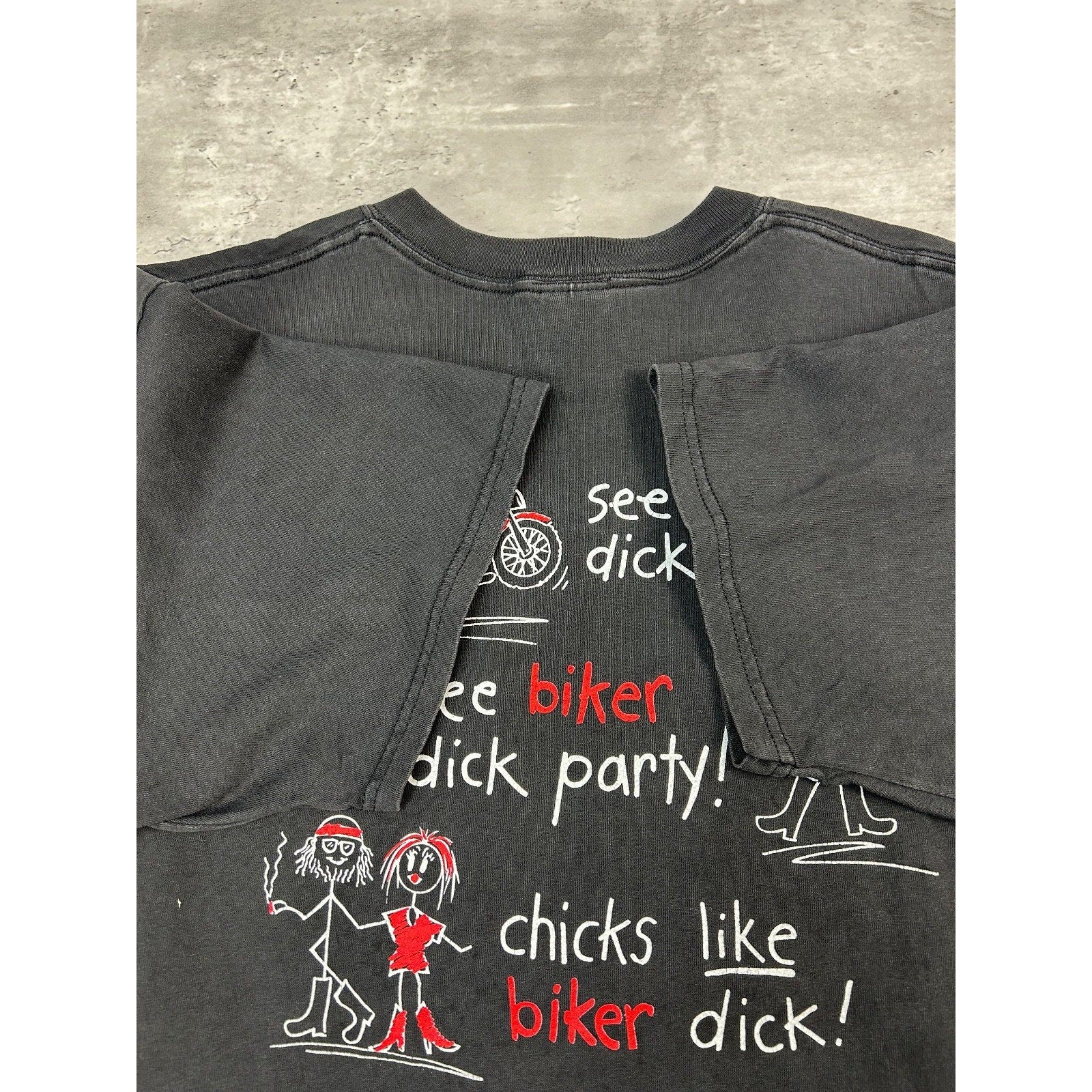 Vintage 90s Stick Figure Biker Comedy Graphic T-Shirt Size XL Black