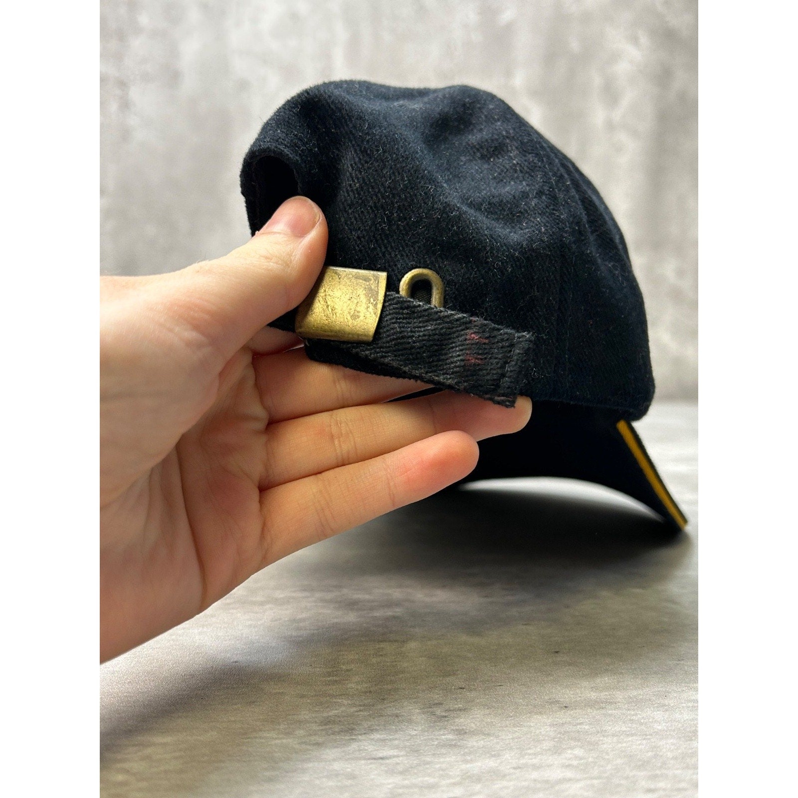 Vintage John Deere Embroidered Spellout Black Strapback Hat OSFA