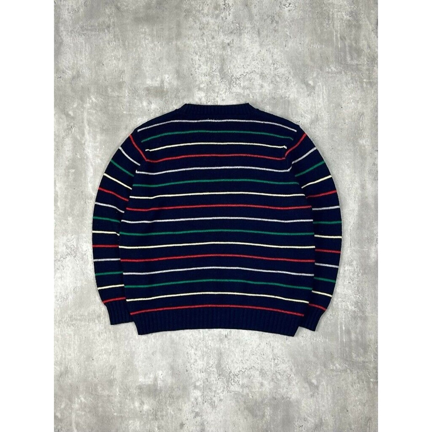 Vintage Striped Pattern Pullover Ribbed Knit Sweater Size Medium