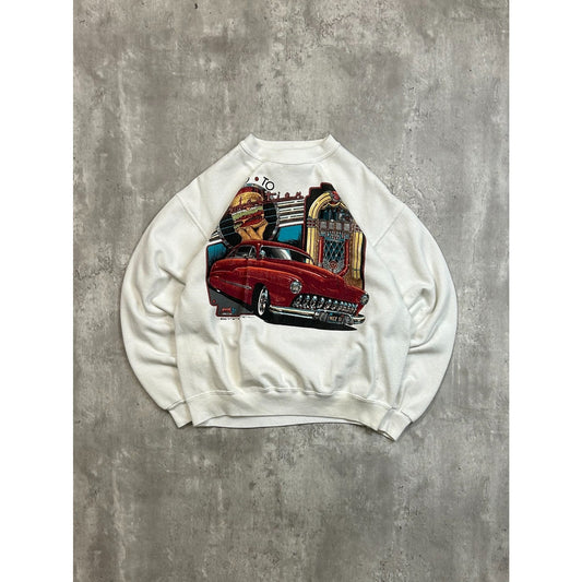 Vintage 1989 Antique Car Retro Juke Box Graphic Sweatshirt Size Large
