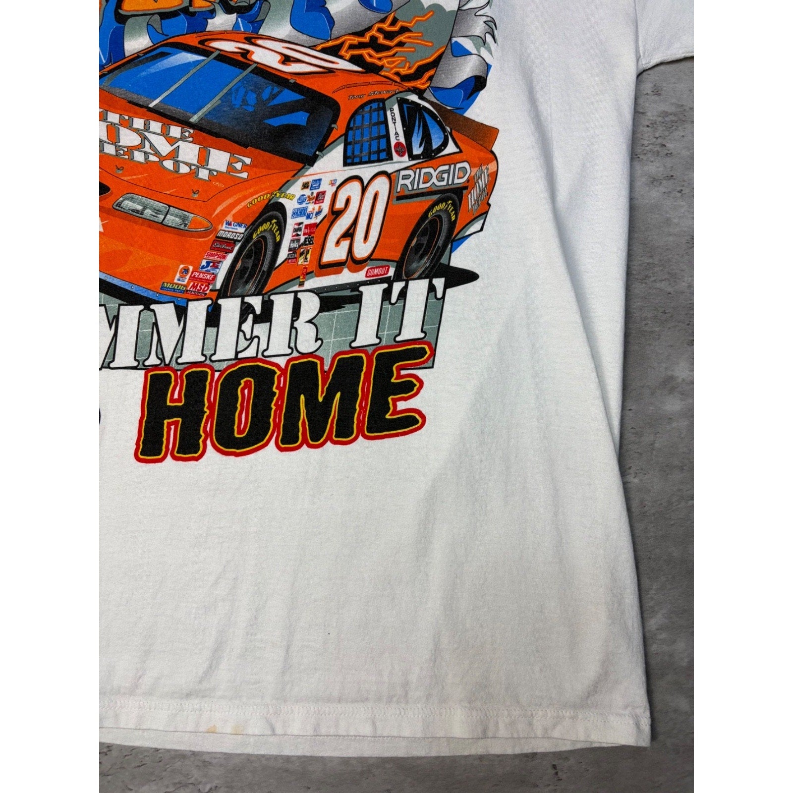 Vintage 1999 Tony Stewart #20 Nascar Hammer It Home Graphic T-Shirt Size Large