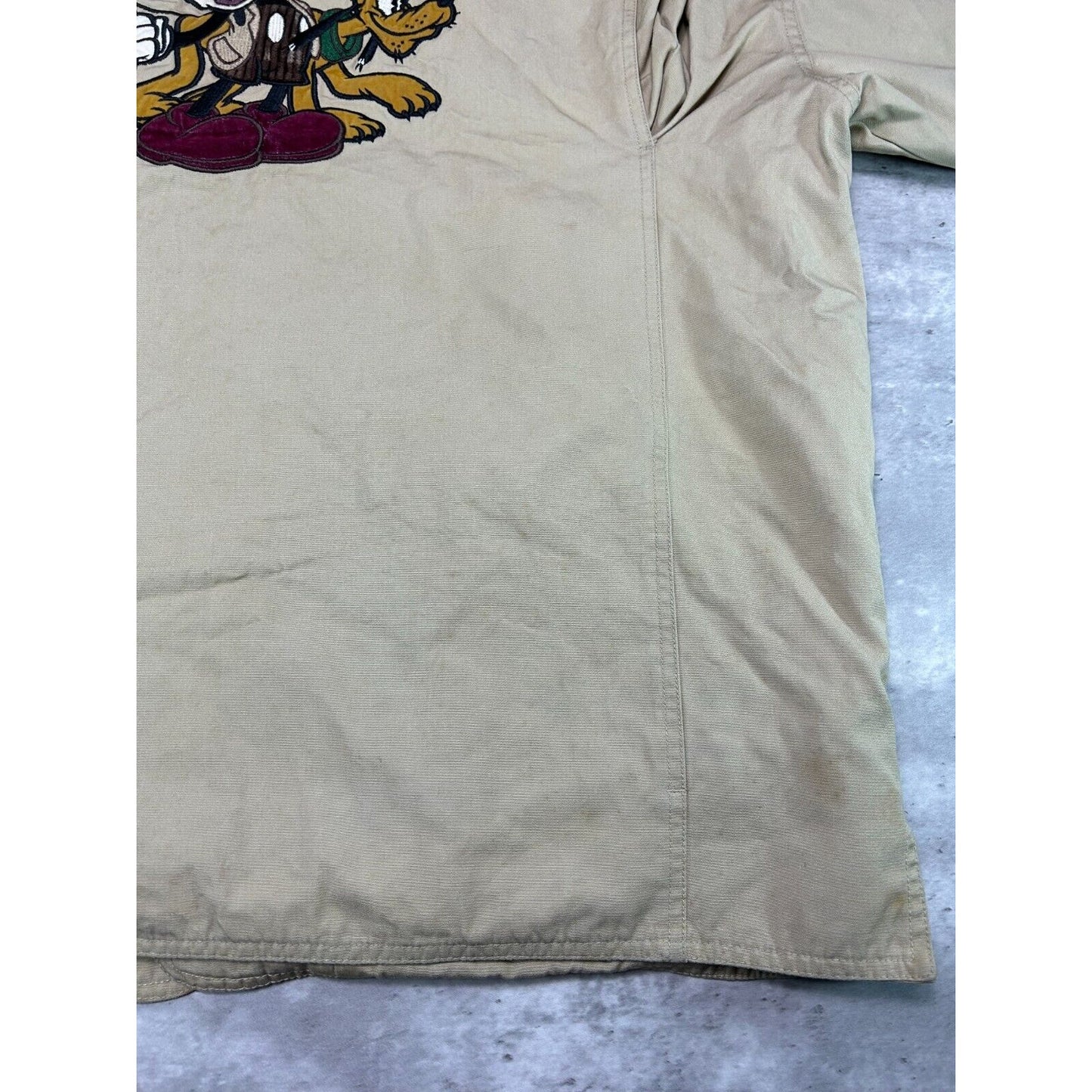 Vintage Disney Mickey Mouse Embroidered Canvas Long Jacket Size Large Beige