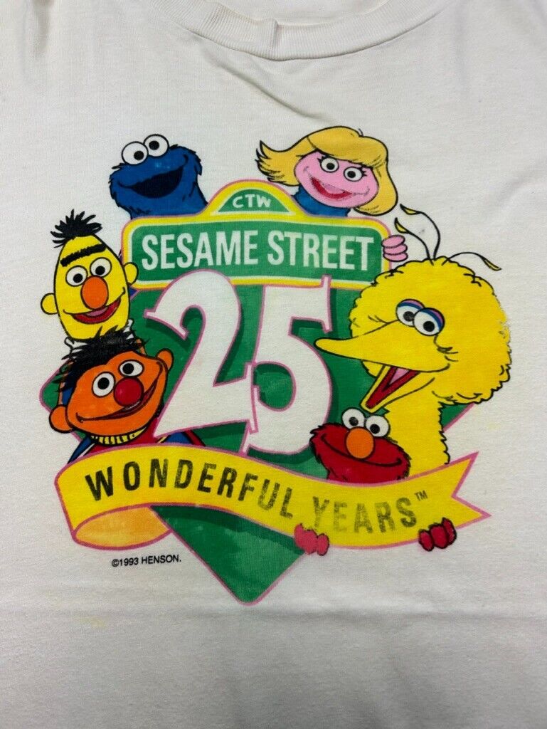 Vintage 1993 Sesame Street 25th Anniversary Tv Show Promo Graphic T-Shirt Sz XL