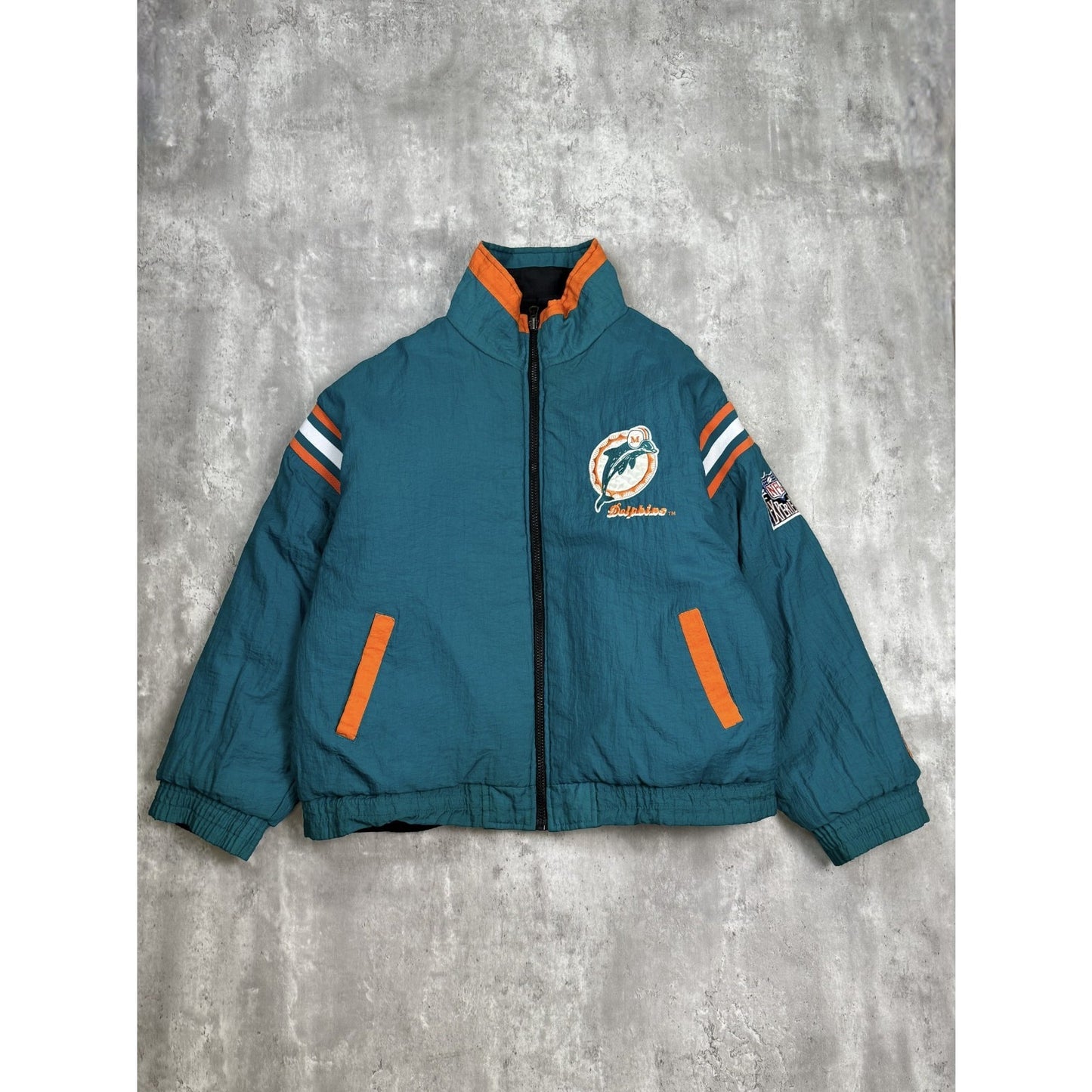 Vintage 90s Miami Dolphins NFL Reversible Insualted Full Zip Jacket Size 2XL