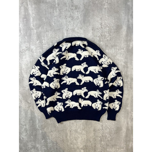 Vintage 80s/90s Hysport Koala Print Pullover Ribbed Knit Sweater Size XL Blue