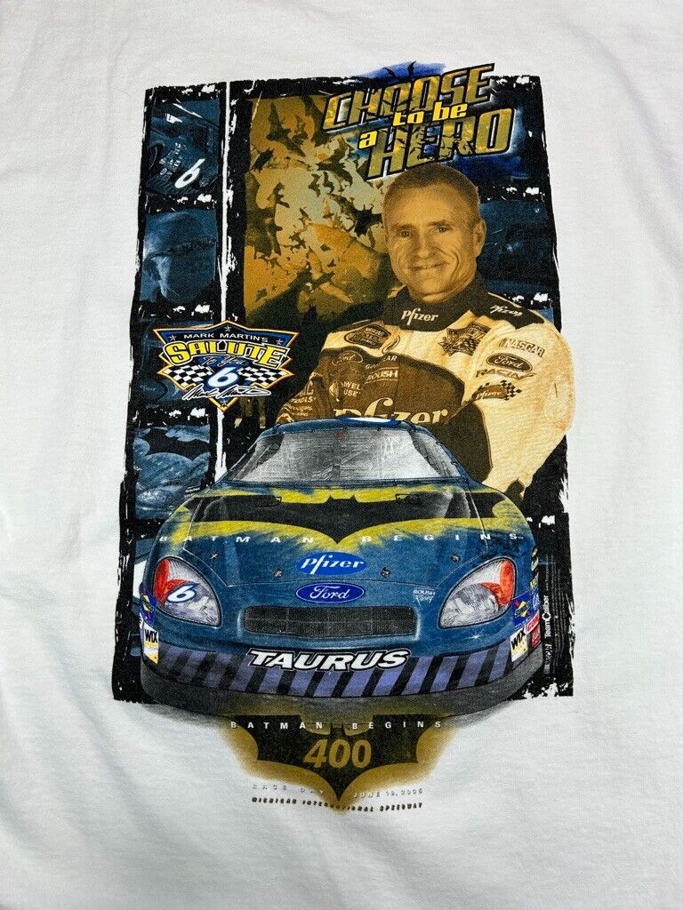 Mark Martin #6 Nascar Racing Choose To Be A Hero Batman Begins T-Shirt Sz Large