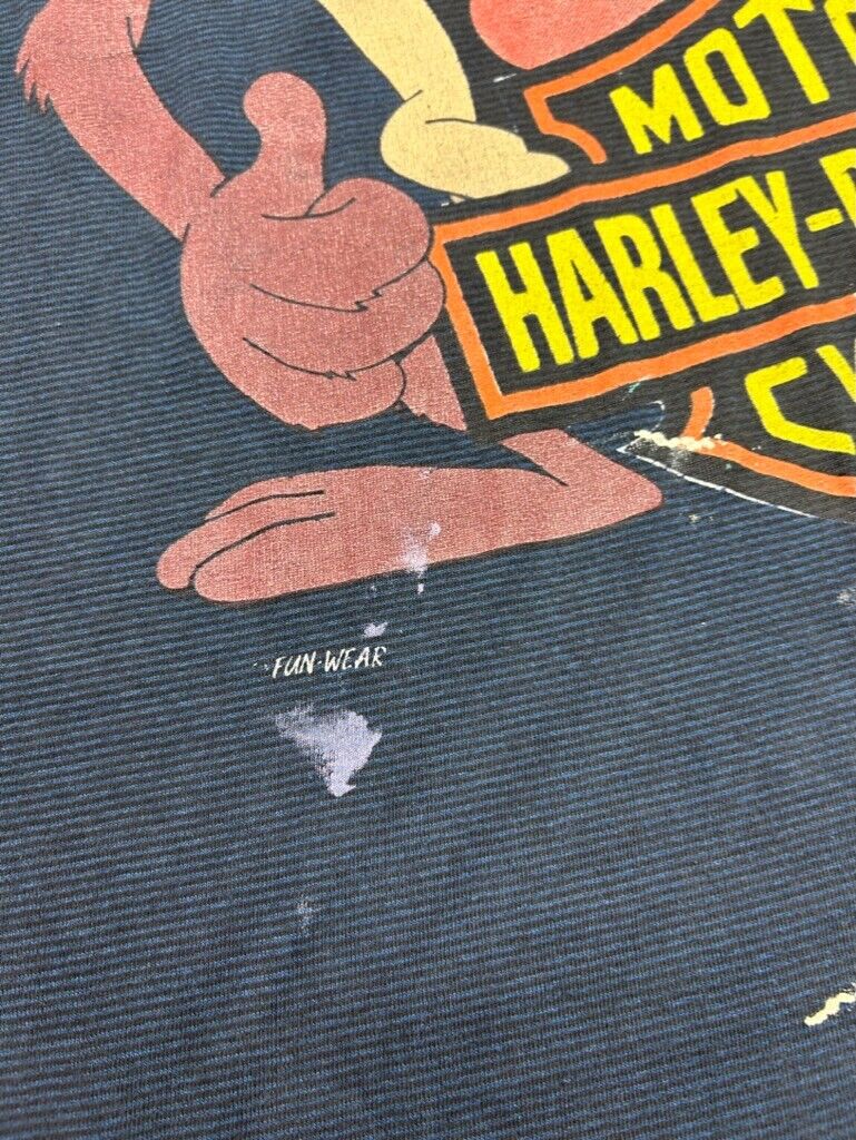 Vtg 90s Looney Tunes Taz Harley Davidson Cartoon Graphic Mockneck T-Shirt Large