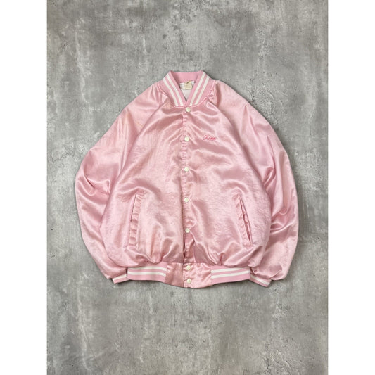 Vintage 1980s Willies Windsor Saloon Satin Bomber Jacket Size Large Pink
