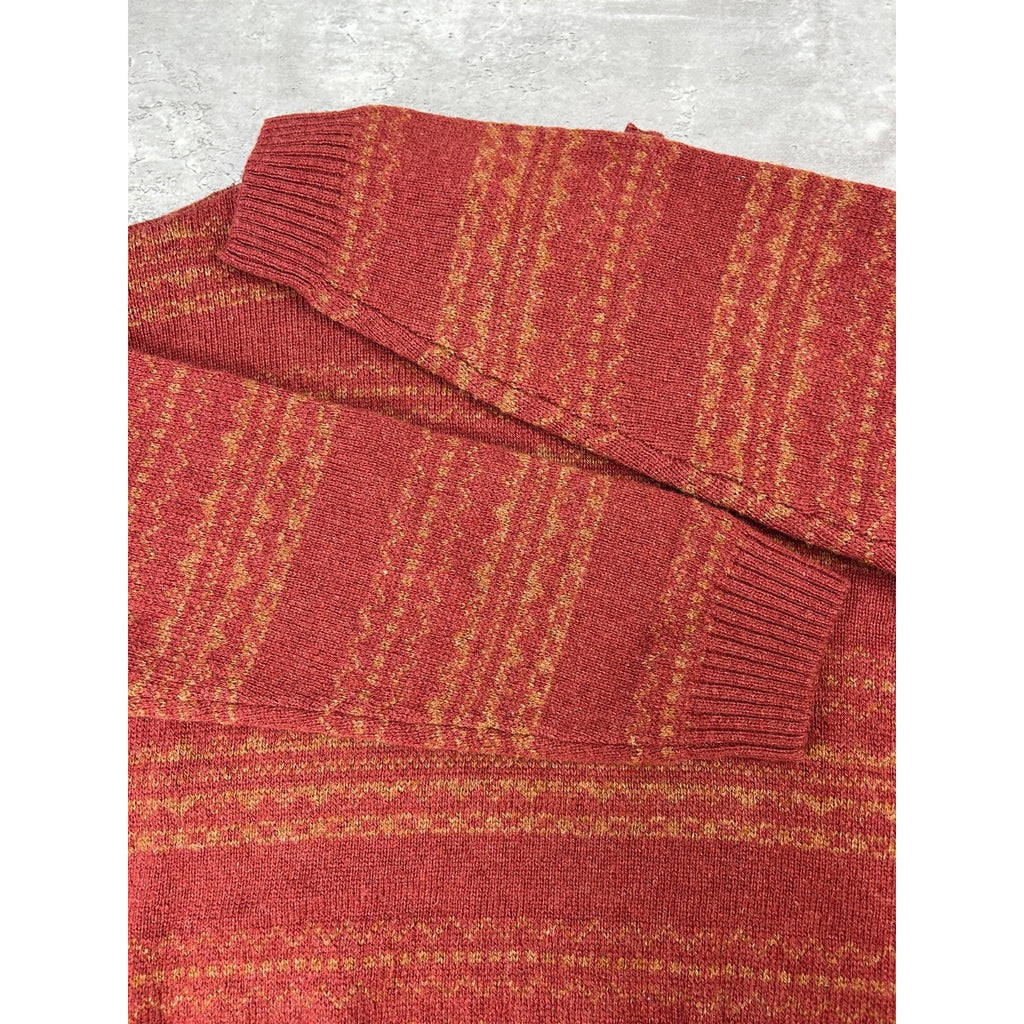 Vintage Izod Jeans Abstract Striped Pullover Knit Sweater Size Large Red