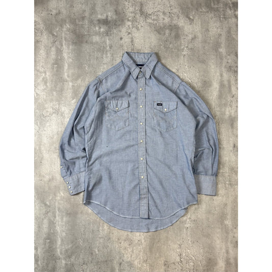 Vintage 80s Wrangler Pearl Snap Long Sleeve Western Style Button Up Shirt Sz LT