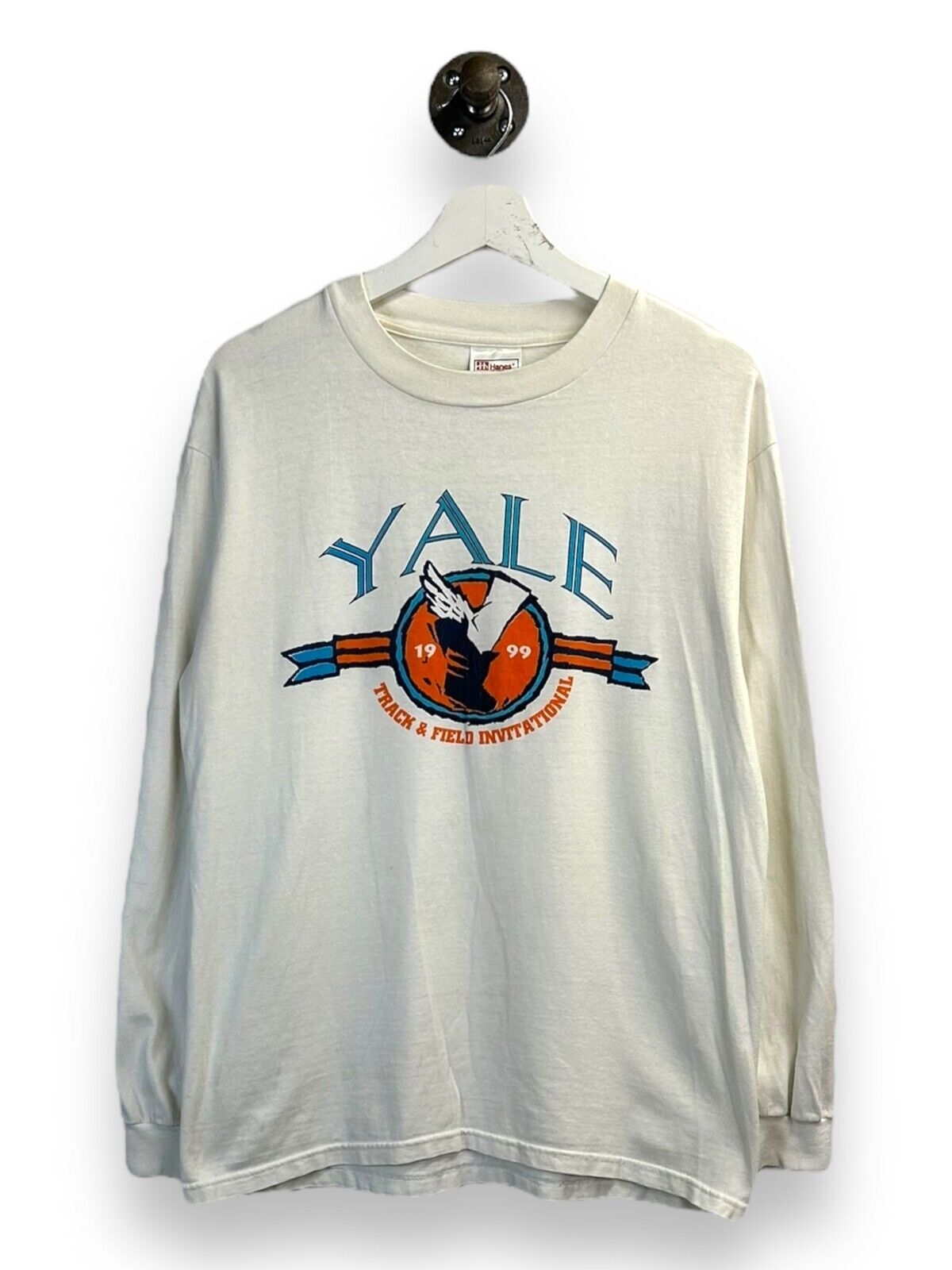 Vintage 1999 Yale NCAA Track And Field Long Sleeve Graphic T-Shirt Size Medium