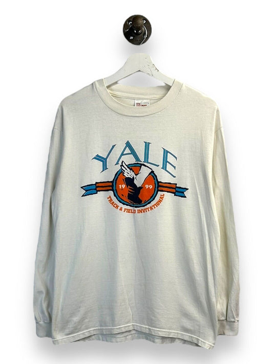 Vintage 1999 Yale NCAA Track And Field Long Sleeve Graphic T-Shirt Size Medium