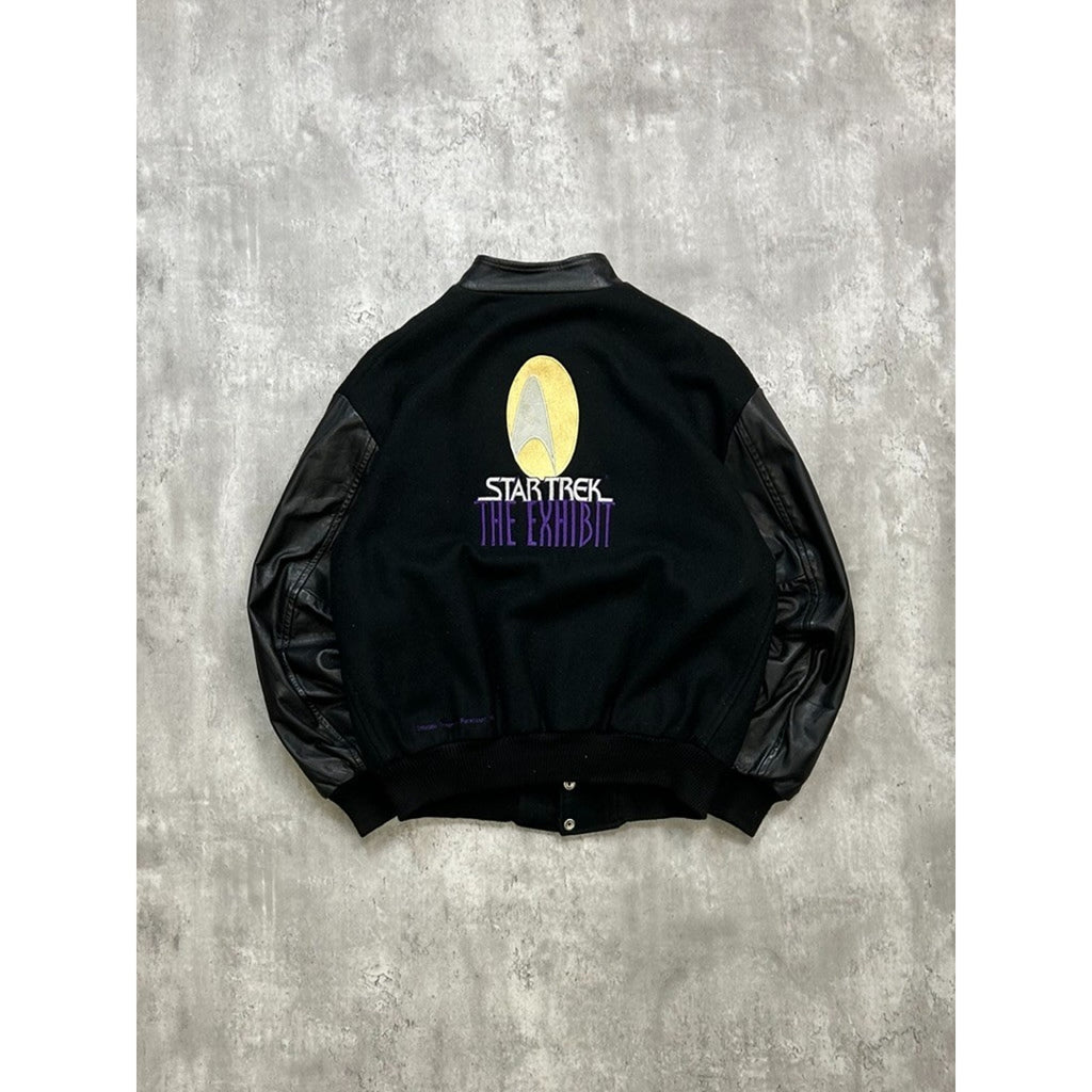 Vintage 1996 Star Trek The Exhibit Embroidered Varsity Bomber Jacket Size Medium