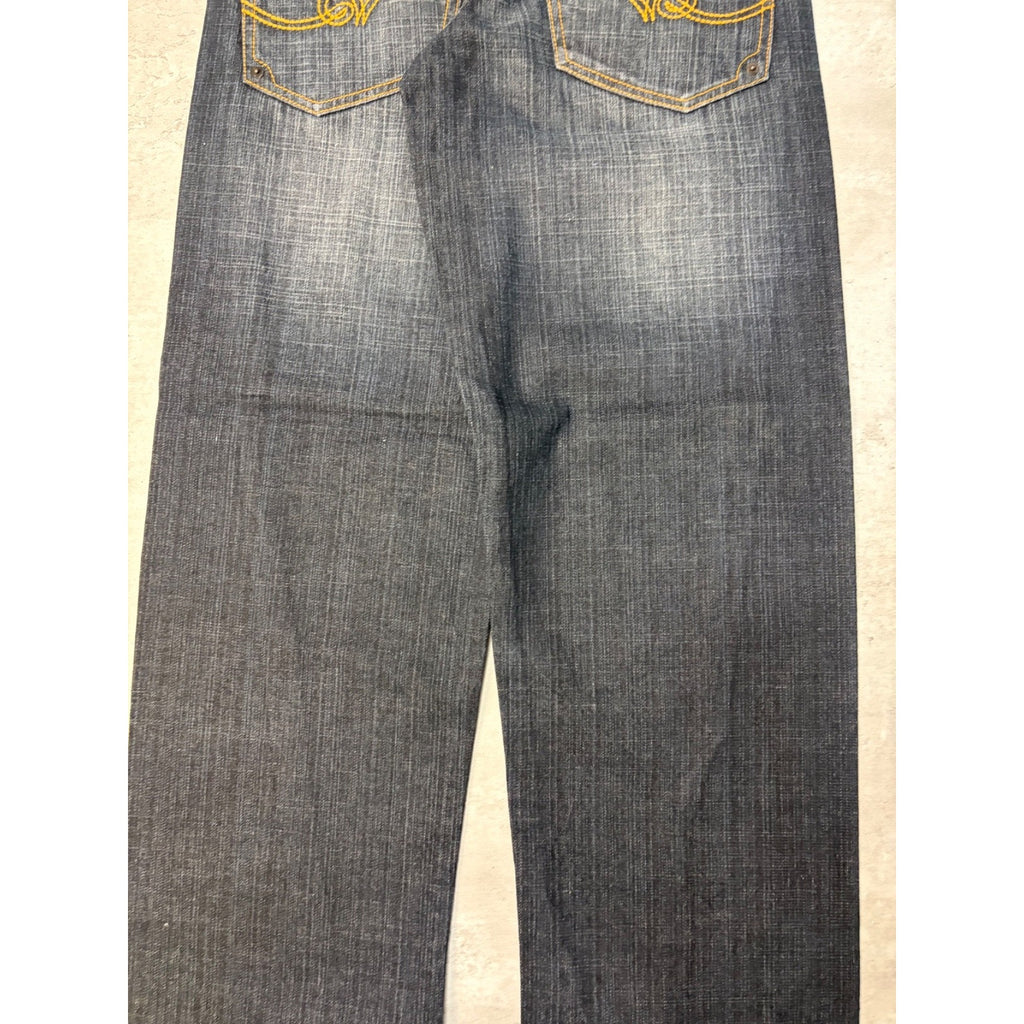 Vintage Y2K Rocawear Embroidered Pocket Dark Wash Denim Pants Size 28x32