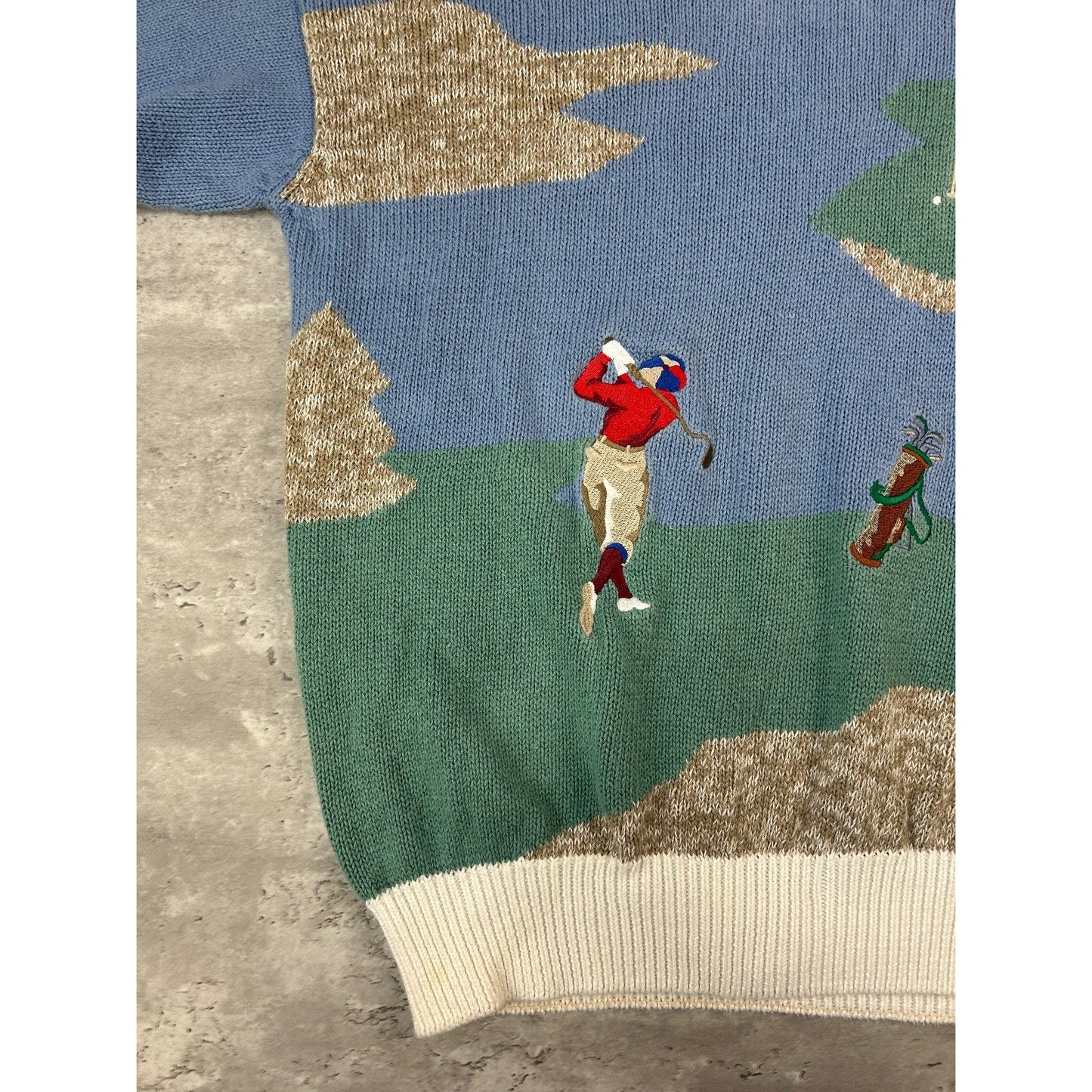 Vintage 90s Par Far Golf Landscape Print Pullover Knit Sweater Size Large