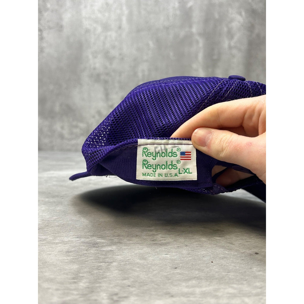 Vintage 80s SJ Graphic Two Tone Trucker Yellow/Purple Snapback Hat OSFA