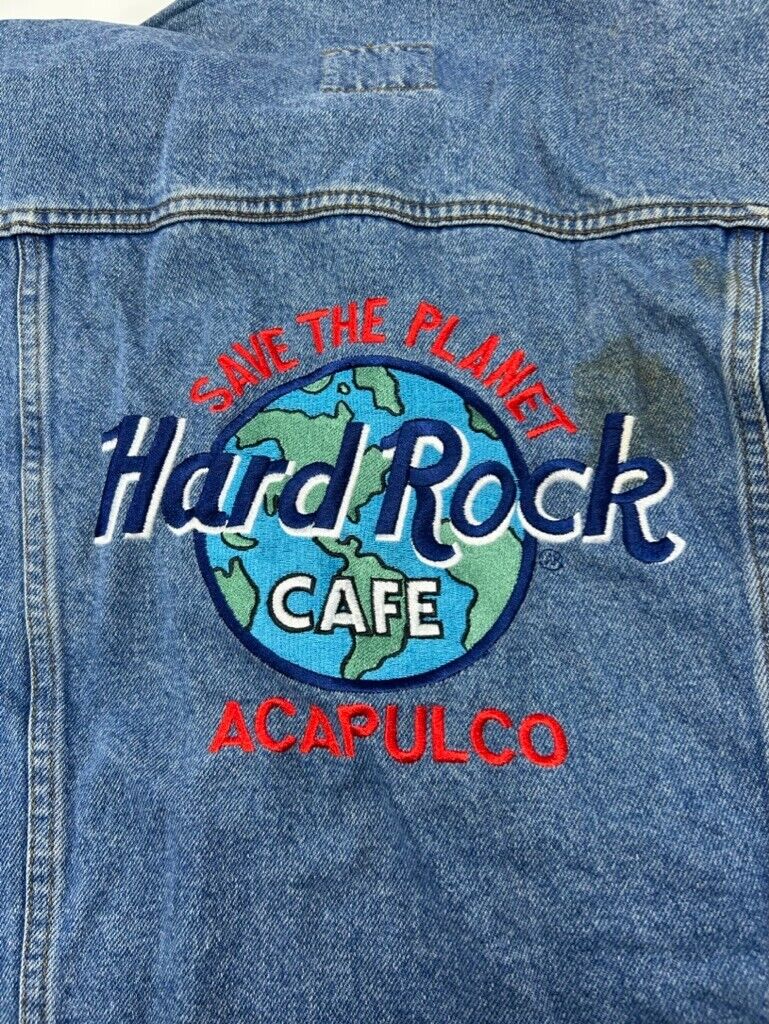 Vintage 90s Hard Rock Cafe Acapulco Save The Planet Denim Trucker Jacket Medium