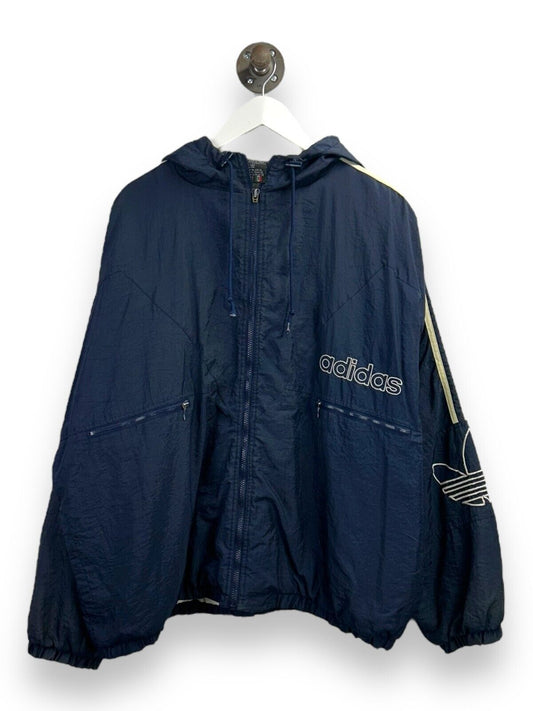 Vintage 90s Adidas Quilted Lined Embroidered Spell Out Nylon Jacket Size XL Blue