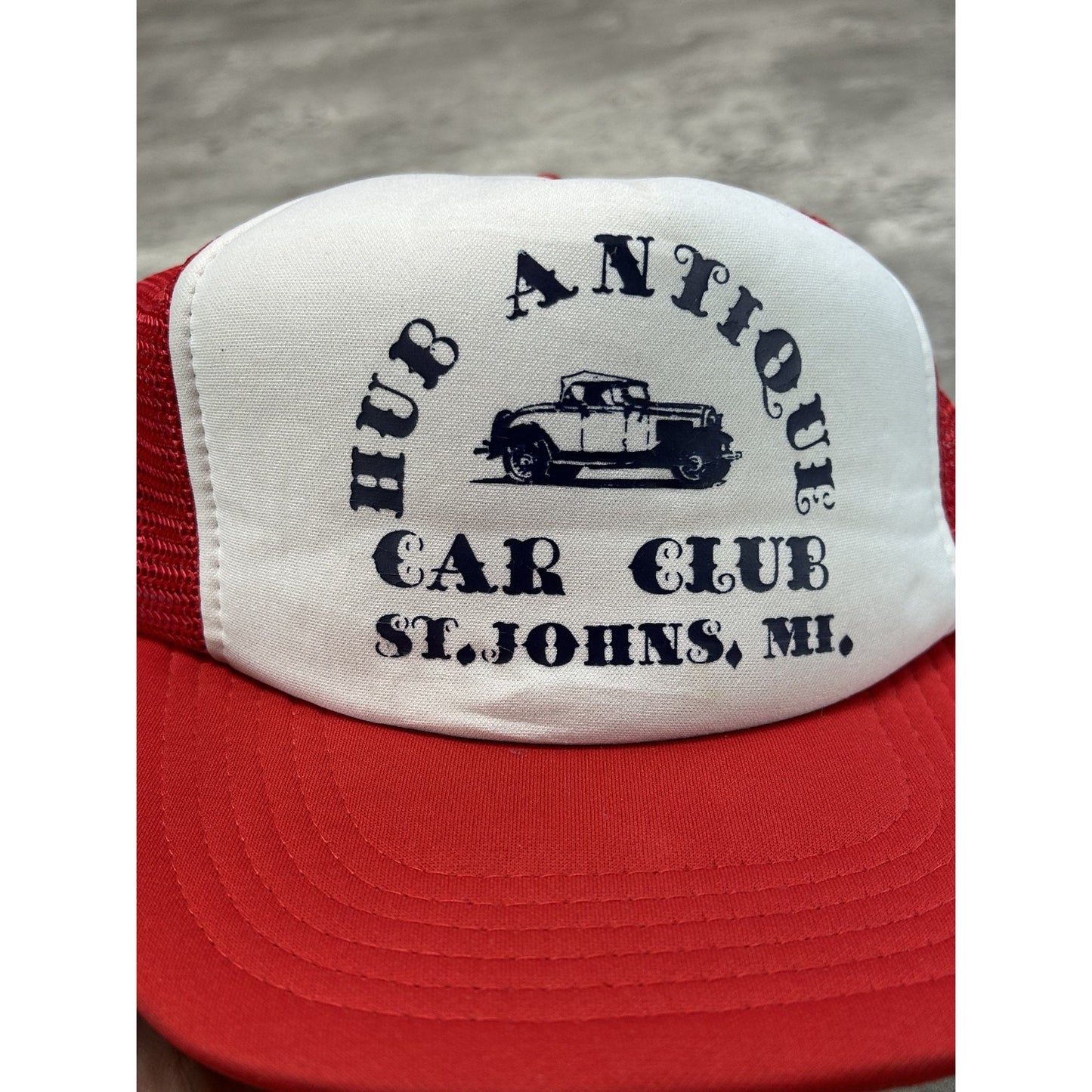 Vintage 80s/90s Hub Antique Car Club Graphic Trucker Snapback Hat M/L
