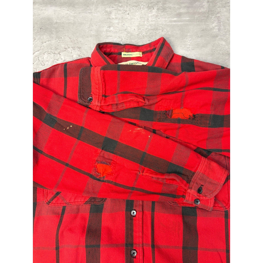 Vintage 1970s St Johns Bay By Big Mac Red Plaid Print Button Up Shirt Sz Large