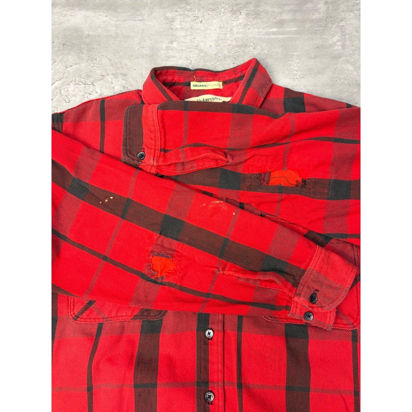 Vintage 1970s St Johns Bay By Big Mac Red Plaid Print Button Up Shirt Sz Large