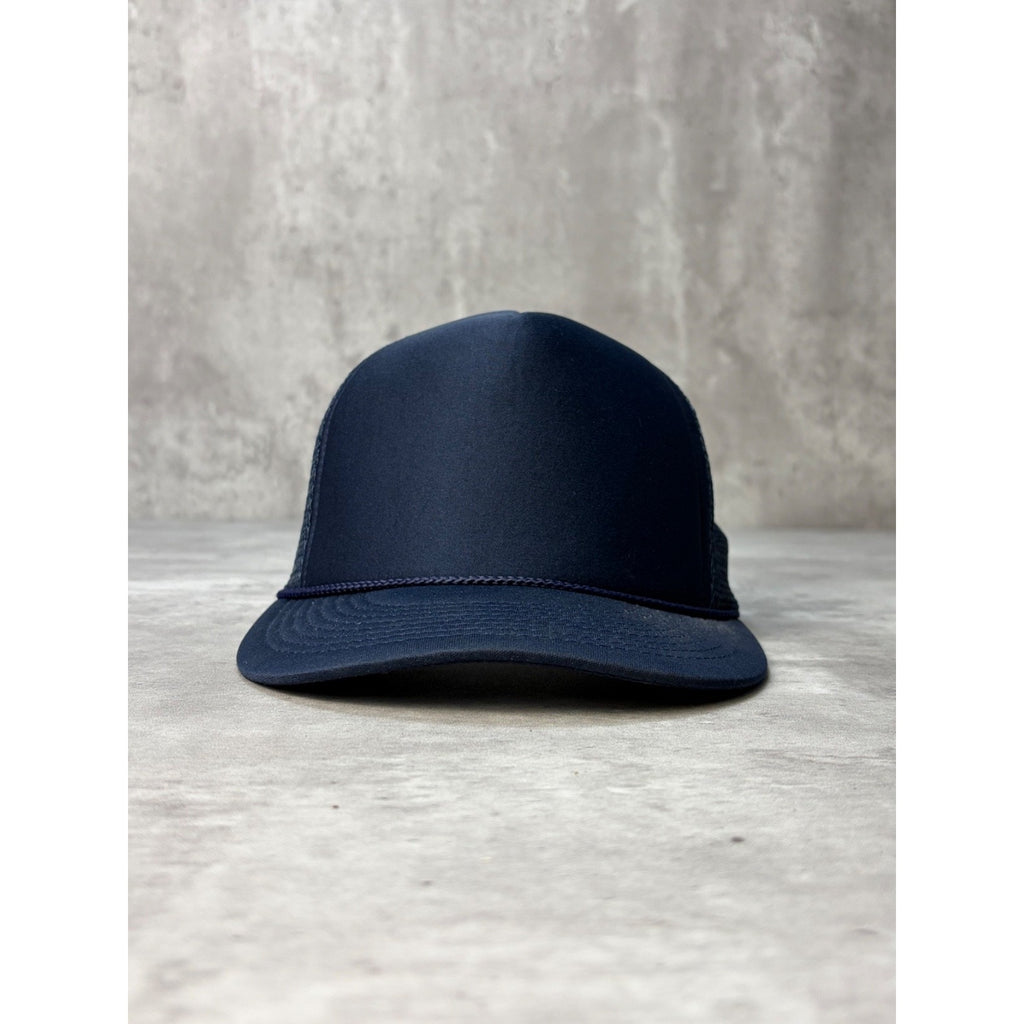 Vintage 1980s Blank Navy Blue Foam Trucker Snapback Hat OSFA