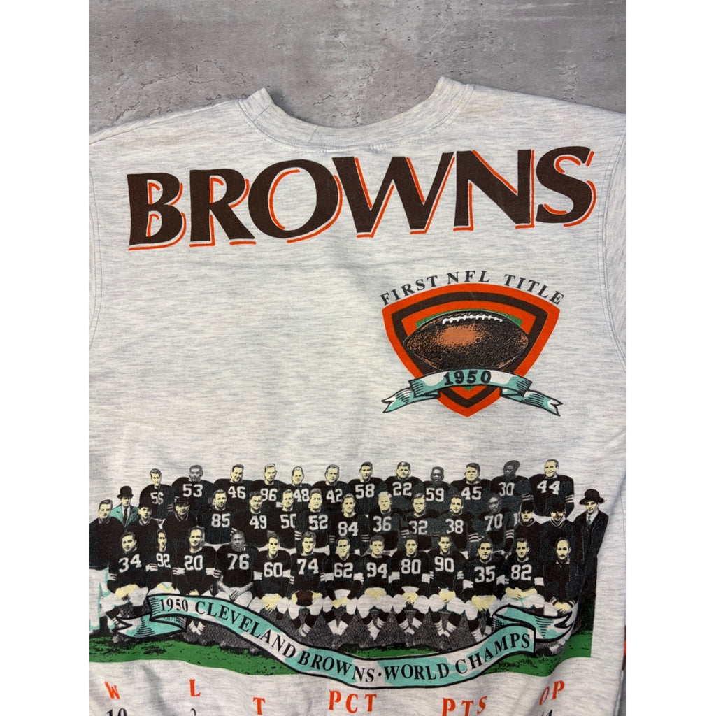 Vintage 1990 Cleveland Browns NFL AOP Spellout Graphic Sweatshirt Size Medium