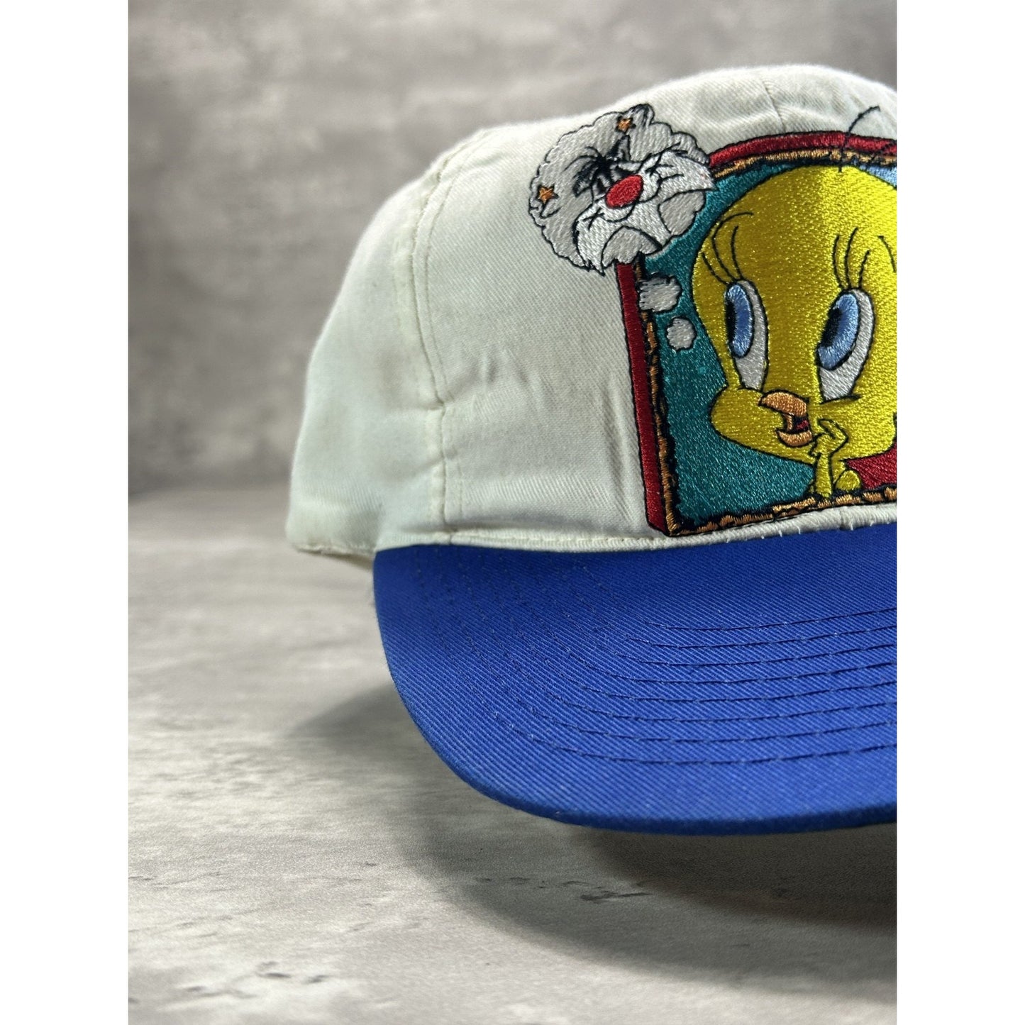Vintage 90s Looney Tunes Tweety Bird Embroidered Cartoon Snapback Hat OSFA