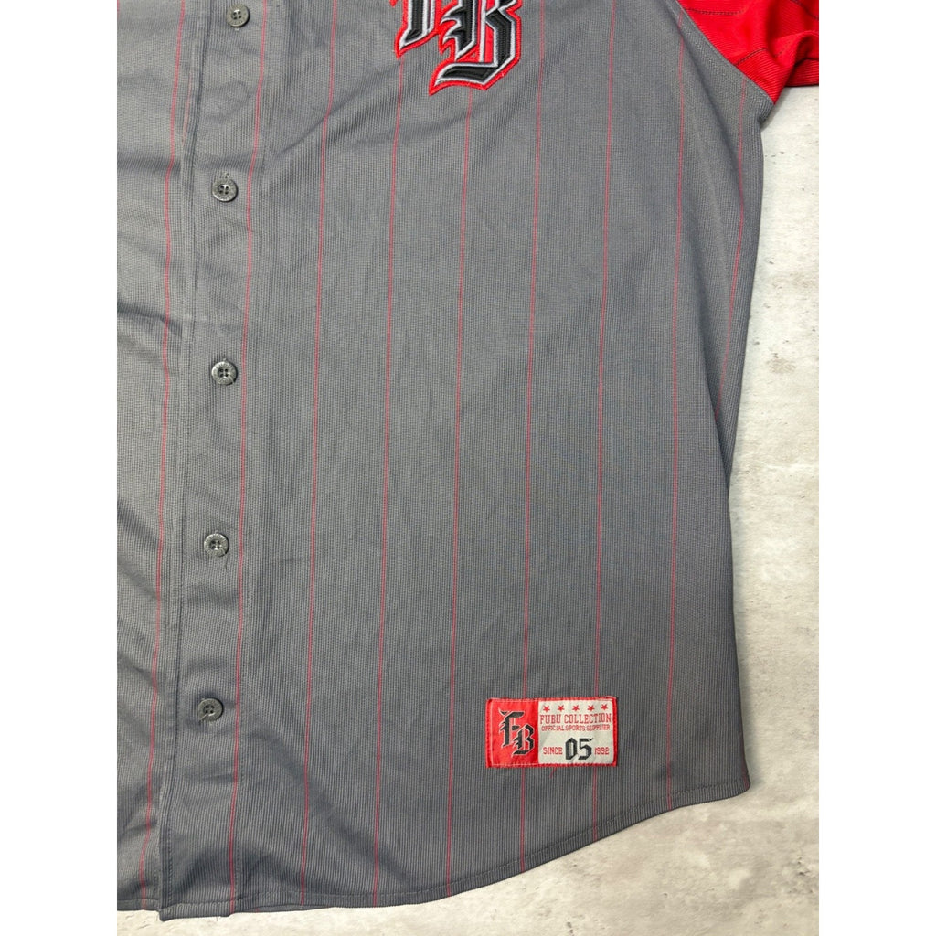 Vintage Y2K Fubu Stitched Logo Pinstripe Baseball Jersey Size 2XL