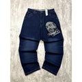 Vintage Y2K Makaveli Plaid Pocket Embroidered Dark Wash Denim Pants