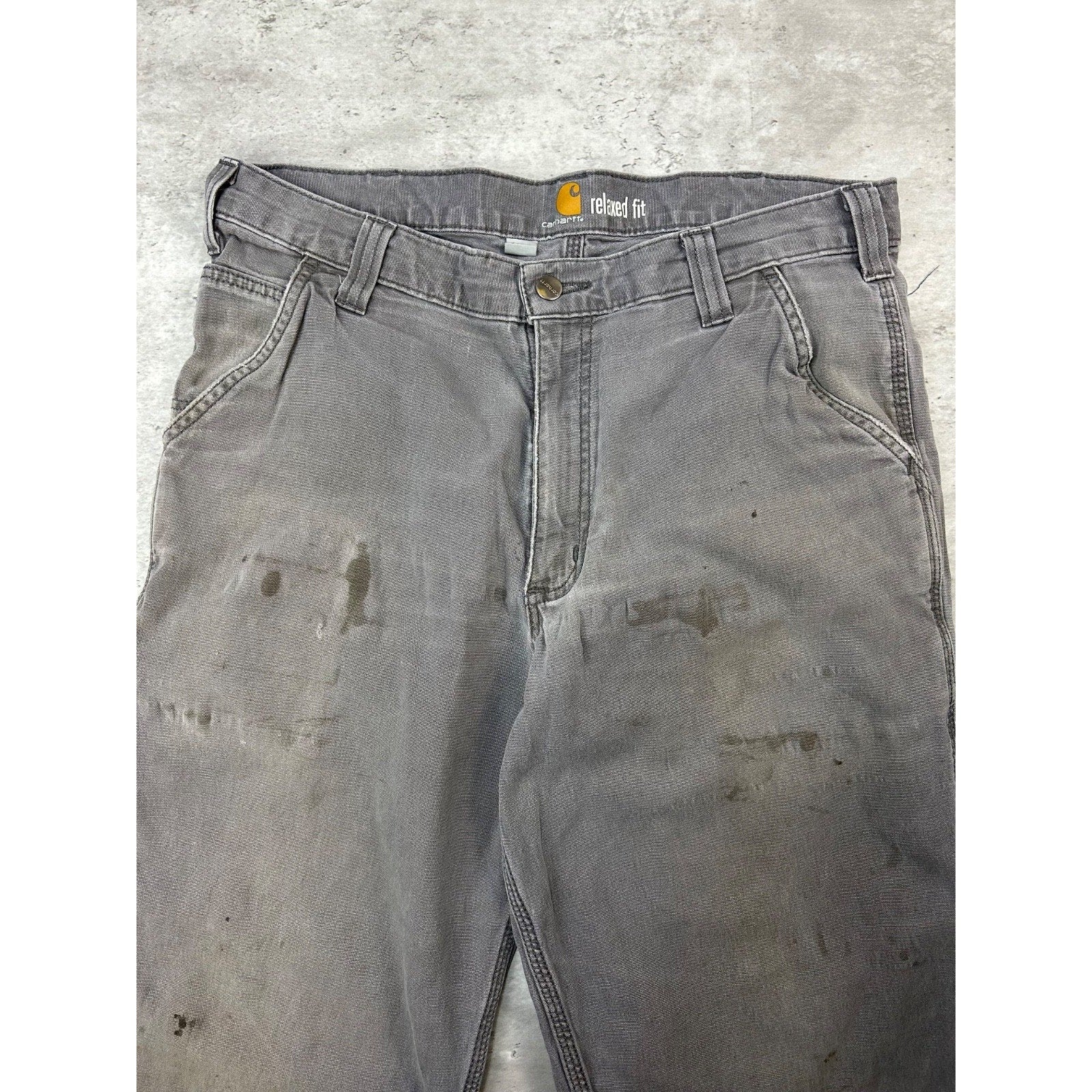 Carhartt Relaxed Fit Canvas Workwear Gray Five Pocket Pants Size 34