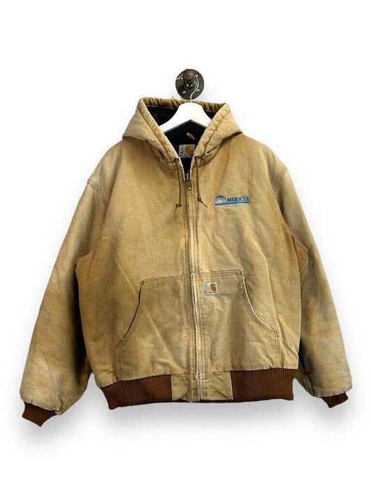 Vintage Carhartt Quilted Lined Canvas Workwear Hooded Bomber Jacket Size Large