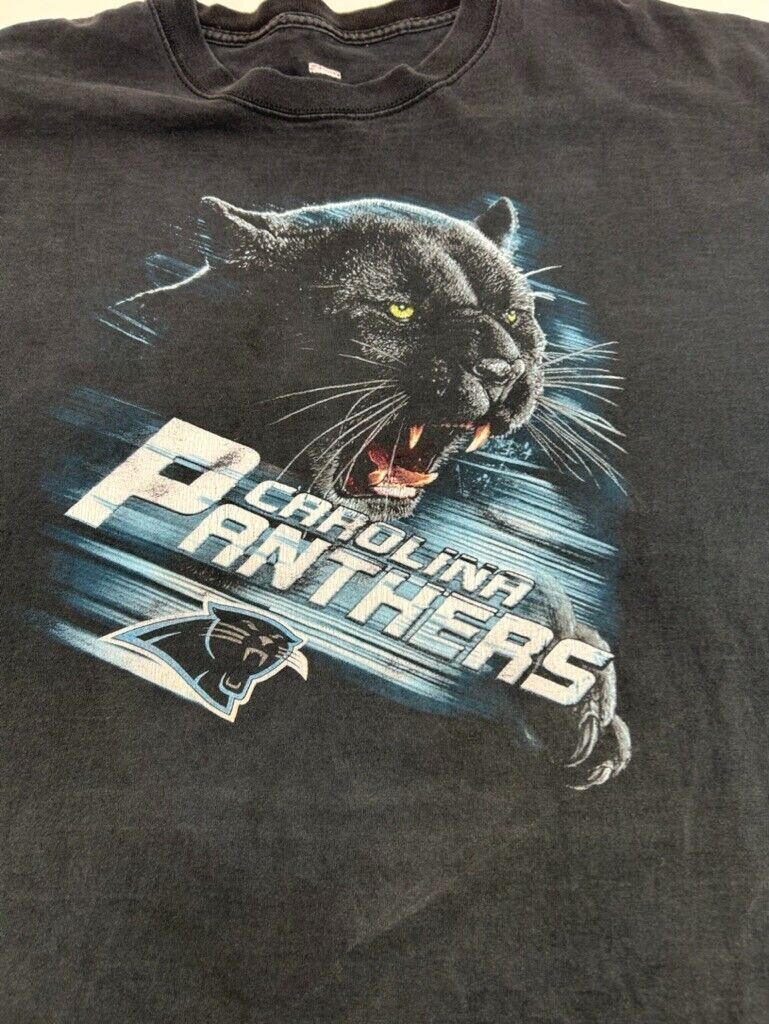 Carolina Panthers NFL Realistic Graphic Spellout Football T-Shirt Size 2XL Black