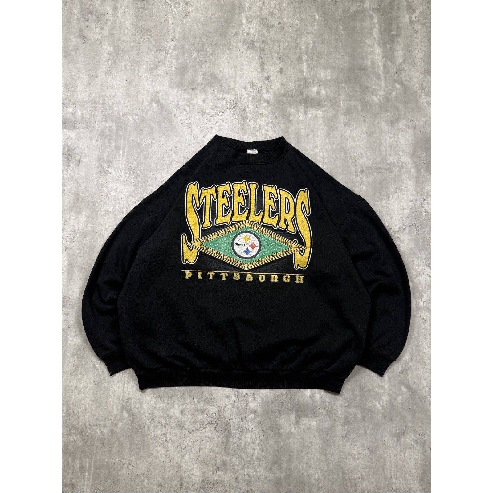 Vintage 90s Pittsburgh Steelers NFL Field Spellout Graphic Sweatshirt Size 2XL