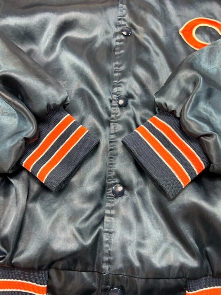 Vintage 80s Chicago Bears NFL Embroidered Logo Satin Bomber Jacket Size Medium