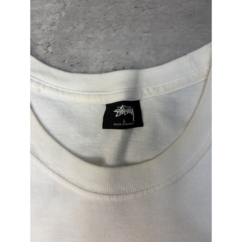 Stussy Spellout Flower Graphic White T-Shirt Size Large
