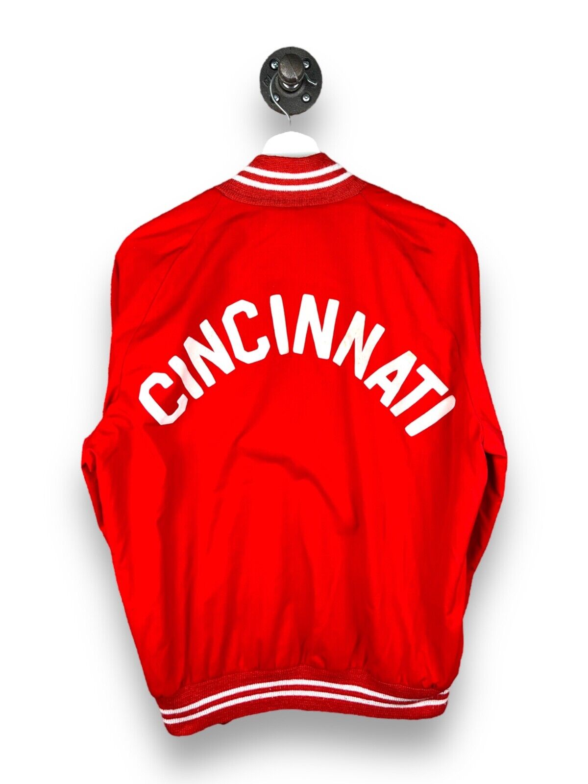 Vintage 70s/80s Cincinnati Reds MLB Arc Spell Out Pyramid Bomber Jacket Sz Large