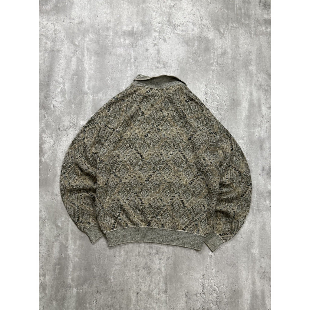 Vintage 90s TSR Diamond Print Collared Pullover Knit Sweater Size XL