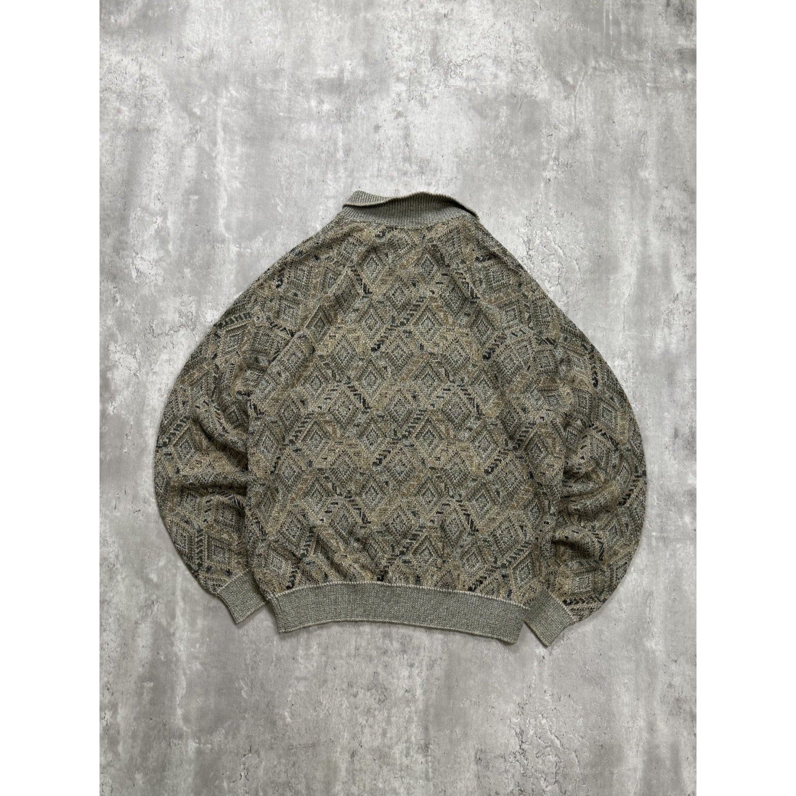 Vintage 90s TSR Diamond Print Collared Pullover Knit Sweater Size XL