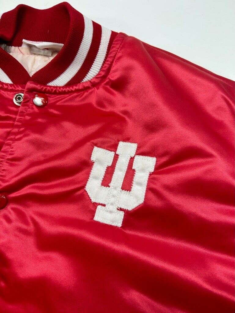 Vintage 80s Indiana Hosiers NCAA Embroidered Satin Varsity Jacket Size Large Red