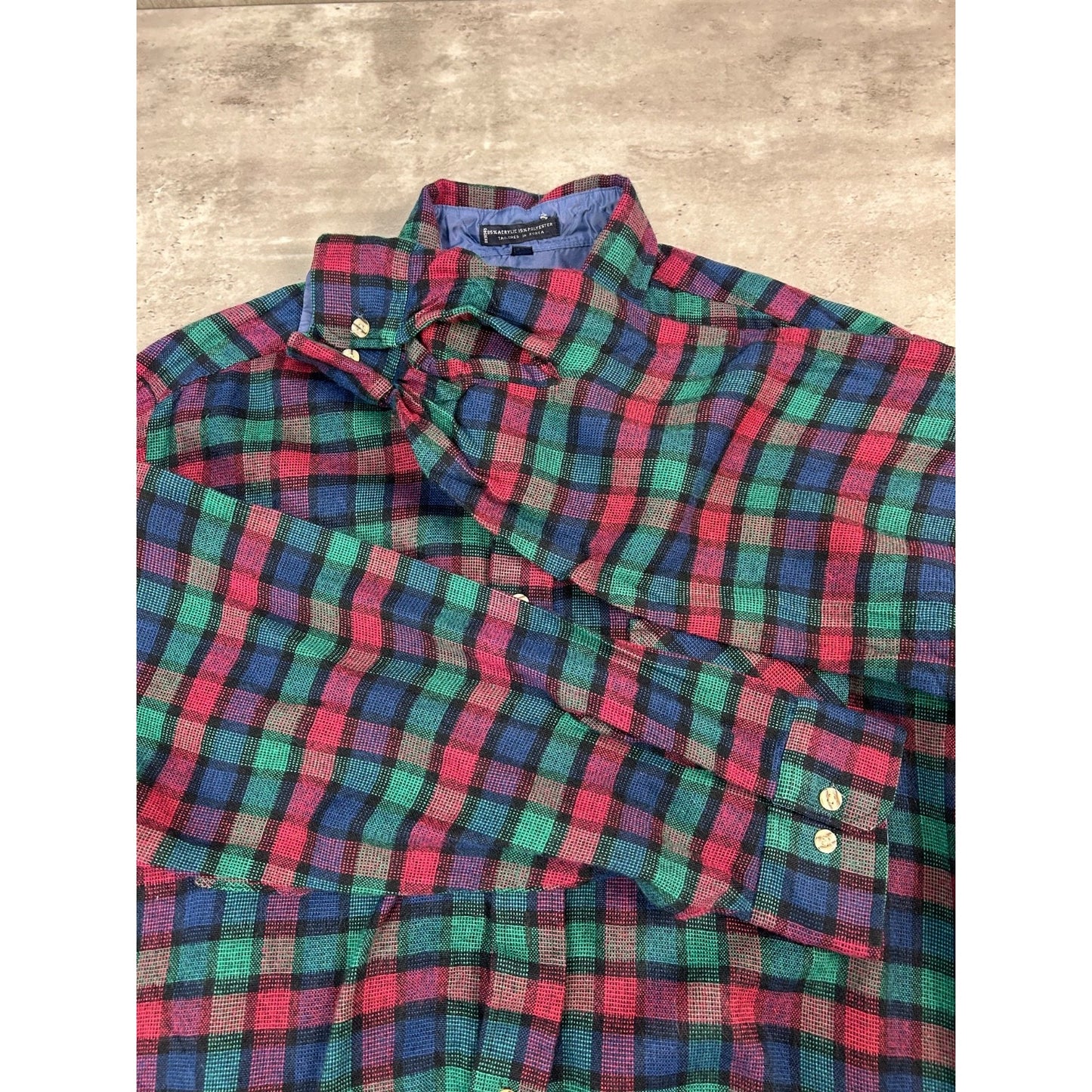 Vintage 90s Van Heusen Plaid Double Pocket Long Sleeve Button Up Shirt Sz Large